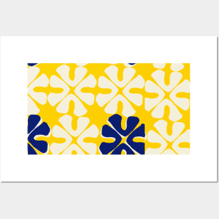 simple yellow, blue and white pattern flowers Posters and Art